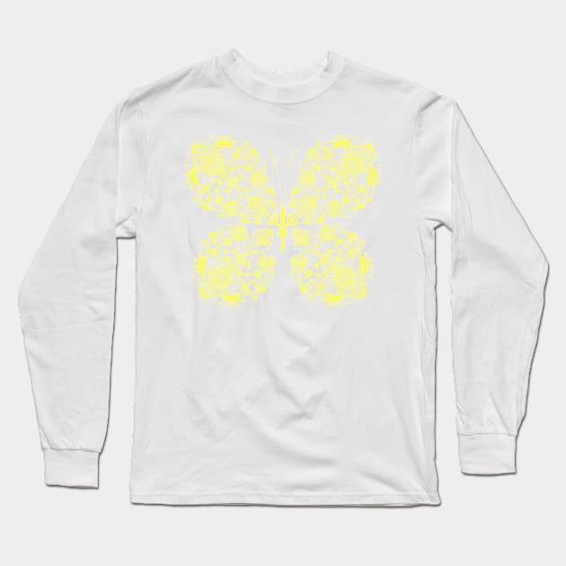 Paisley Yellow Butterfly Long Sleeve T-Shirt by 4U2NV-LDN